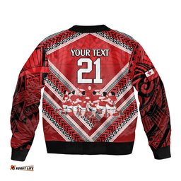 Custom Tonga Rugby Bomber Jacket Tonga Sipi Tau Ngatu Tribal Pattern