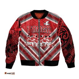 Custom Tonga Rugby Bomber Jacket Tonga Sipi Tau Ngatu Tribal Pattern