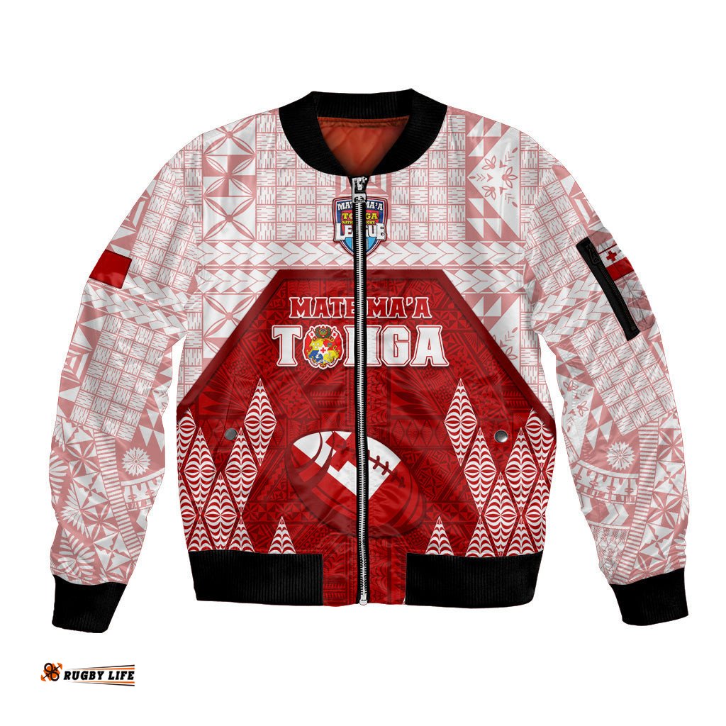 Custom Tonga Rugby Sleeve Zip Bomber Jacket 2023 Pacific Championships Kupesi Ngatu Mate Maa