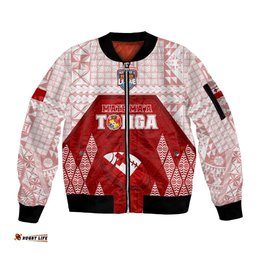 Custom Tonga Rugby Sleeve Zip Bomber Jacket 2023 Pacific Championships Kupesi Ngatu Mate Maa