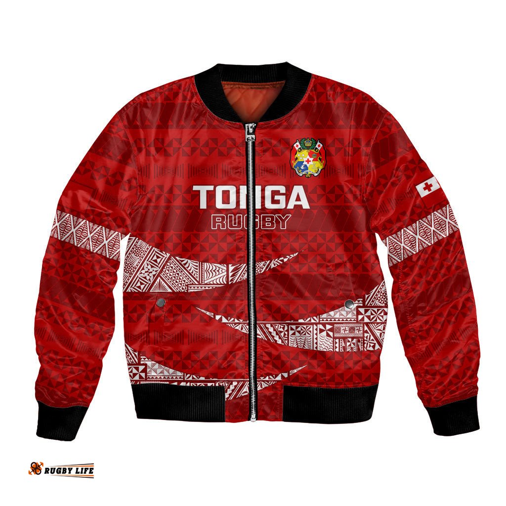 Custom Tonga Rugby Bomber Jacket 2023 Ikale Tahi Tongan Ngatu Pattern