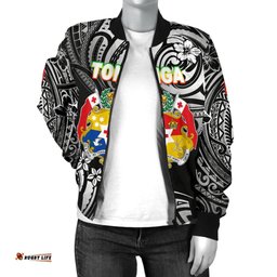 Mate Ma'a Tonga Rugby Women's Bomber Jacket Polynesian Unique Vibes - Black