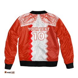 Custom Tonga Rugby Sleeve Zip Bomber Jacket Ikale Tahi Ngatu Tribal Pattern