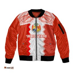 Custom Tonga Rugby Sleeve Zip Bomber Jacket Ikale Tahi Ngatu Tribal Pattern