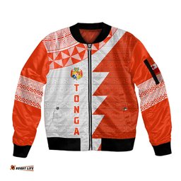 Custom Tonga Rugby Sleeve Zip Bomber Jacket Ikale Tahi Ngatu Tribal Pattern Half Style