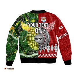 Custom Personalised Mate Ma'a Tonga Ngatu And Australia Kangaroos Aboriginal Bomber Jacket Rugby Together