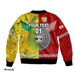 Custom Personalised Tonga Ikale Tahi Ngatu And Australia Wallabies Aboriginal Bomber Jacket Rugby Together