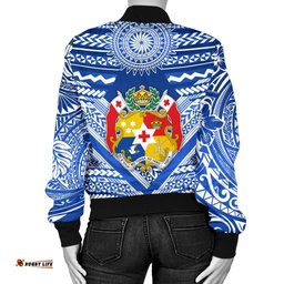 Mate Ma'a Tonga Rugby Women's Bomber Jacket Polynesian Creative Style - Blue
