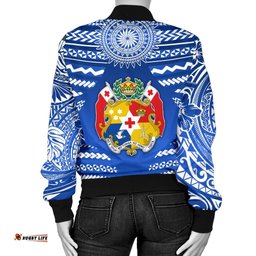 Mate Ma'a Tonga Rugby Women's Bomber Jacket Polynesian Creative Style - Blue
