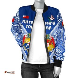 Mate Ma'a Tonga Rugby Women's Bomber Jacket Polynesian Creative Style - Blue