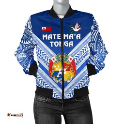Mate Ma'a Tonga Rugby Women's Bomber Jacket Polynesian Creative Style - Blue