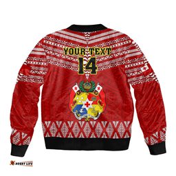 Custom Tonga Rugby Sleeve Zip Bomber Jacket 2023 World Cup Tongan Kupesi Ngatu Pattern