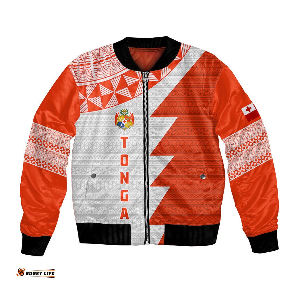Custom Tonga Rugby Bomber Jacket Ikale Tahi Ngatu Tribal Pattern Half Style