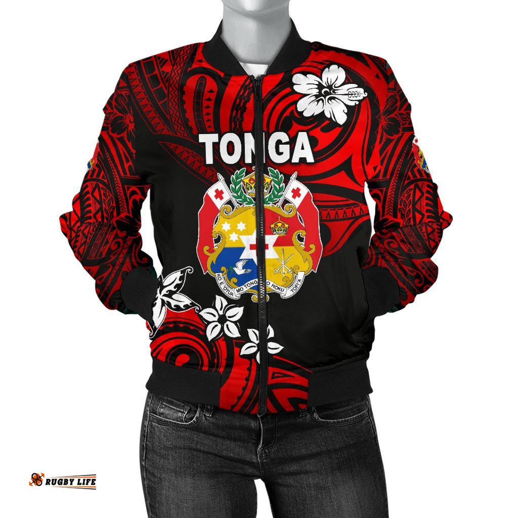Mate Ma'a Tonga Rugby Women's Bomber Jacket Polynesian Unique Vibes - Red