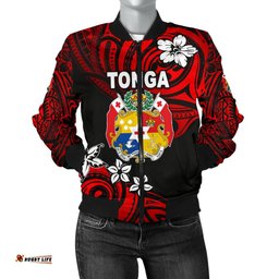 Mate Ma'a Tonga Rugby Women's Bomber Jacket Polynesian Unique Vibes - Red