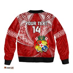 Custom Text And Number Tonga Rugby Sleeve Zip Bomber Jacket Mate Maa Tonga Pacific Tongan Ngatu