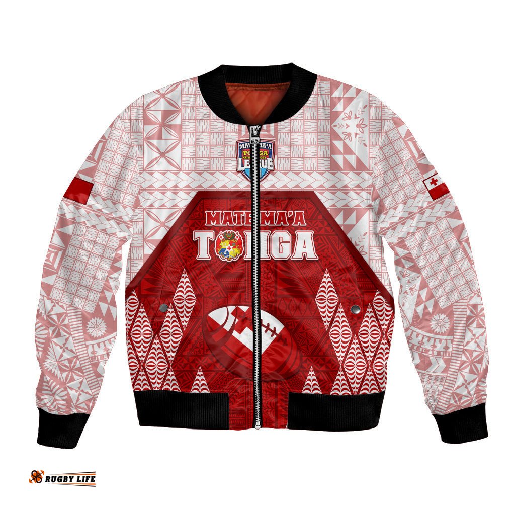 Custom Tonga Rugby Bomber Jacket 2023 Pacific Championships Kupesi Ngatu Mate Maa