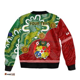 Personalised Australia And Tonga Sleeve Zip Bomber Jacket Aboriginal Mix Tongan Ngatu Unique Style