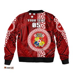 Custom Tonga Rugby Bomber Jacket World Cup 2023 Coat Of Arms Ngatu Pattern