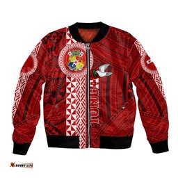 Custom Tonga Rugby Bomber Jacket World Cup 2023 Coat Of Arms Ngatu Pattern