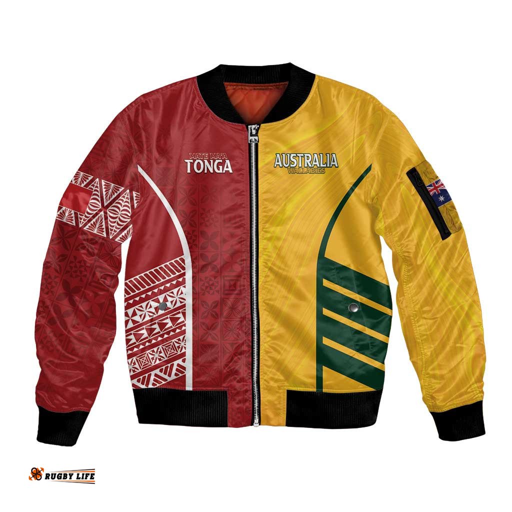 Australia - Tonga Rugby Custom Sleeve Zip Bomber Jacket Minimalist Dynamic