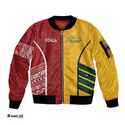 Australia - Tonga Rugby Custom Sleeve Zip Bomber Jacket Minimalist Dynamic