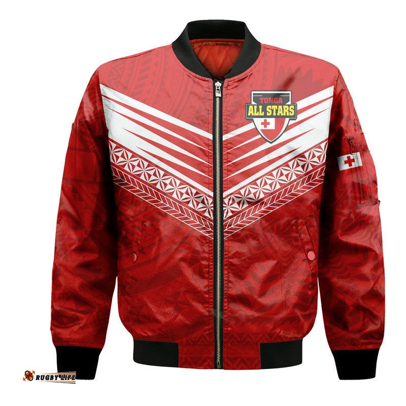 Custom Personalised Tonga Rugby Tongan Kupesi Ngatu Design Bomber Jacket