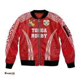 Custom Tonga Pacific Rugby 2024 Sleeve Zip Bomber Jacket Ngatu Tribal Pattern