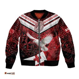 Custom Tonga XIII Rugby Tribal Tattoo Bomber Jacket Mate Ma'a Tonga Kupesi Ngatu Grunge Style