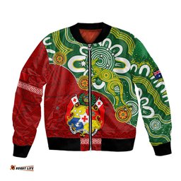 Personalised Australia And Tonga Bomber Jacket Aboriginal Mix Tongan Ngatu Unique Style
