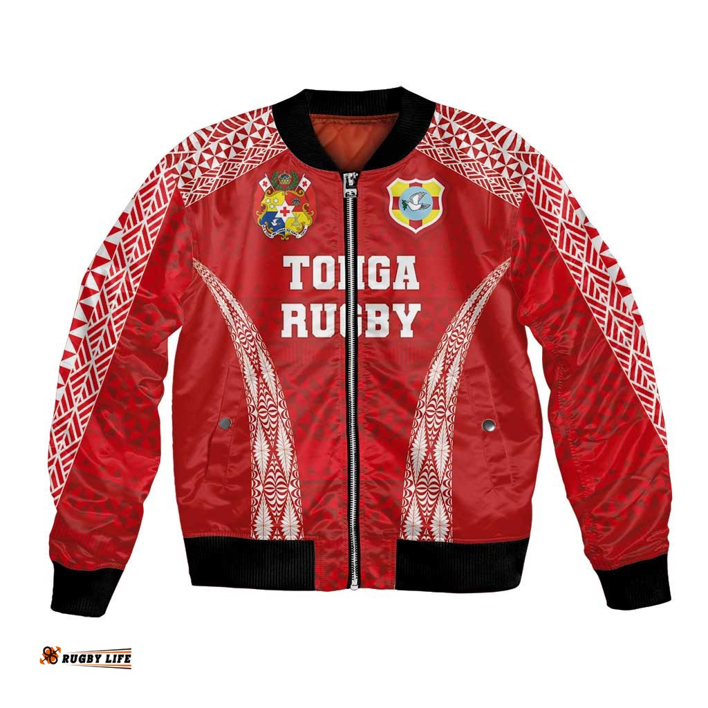Custom Tonga Pacific Rugby 2024 Bomber Jacket Ngatu Tribal Pattern