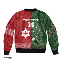 Custom Mate Maa Tonga And Kangaroo Australia Bomber Jacket Tongan Kupesi Mix Aboriginal Art