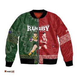 Custom Mate Maa Tonga And Kangaroo Australia Bomber Jacket Tongan Kupesi Mix Aboriginal Art