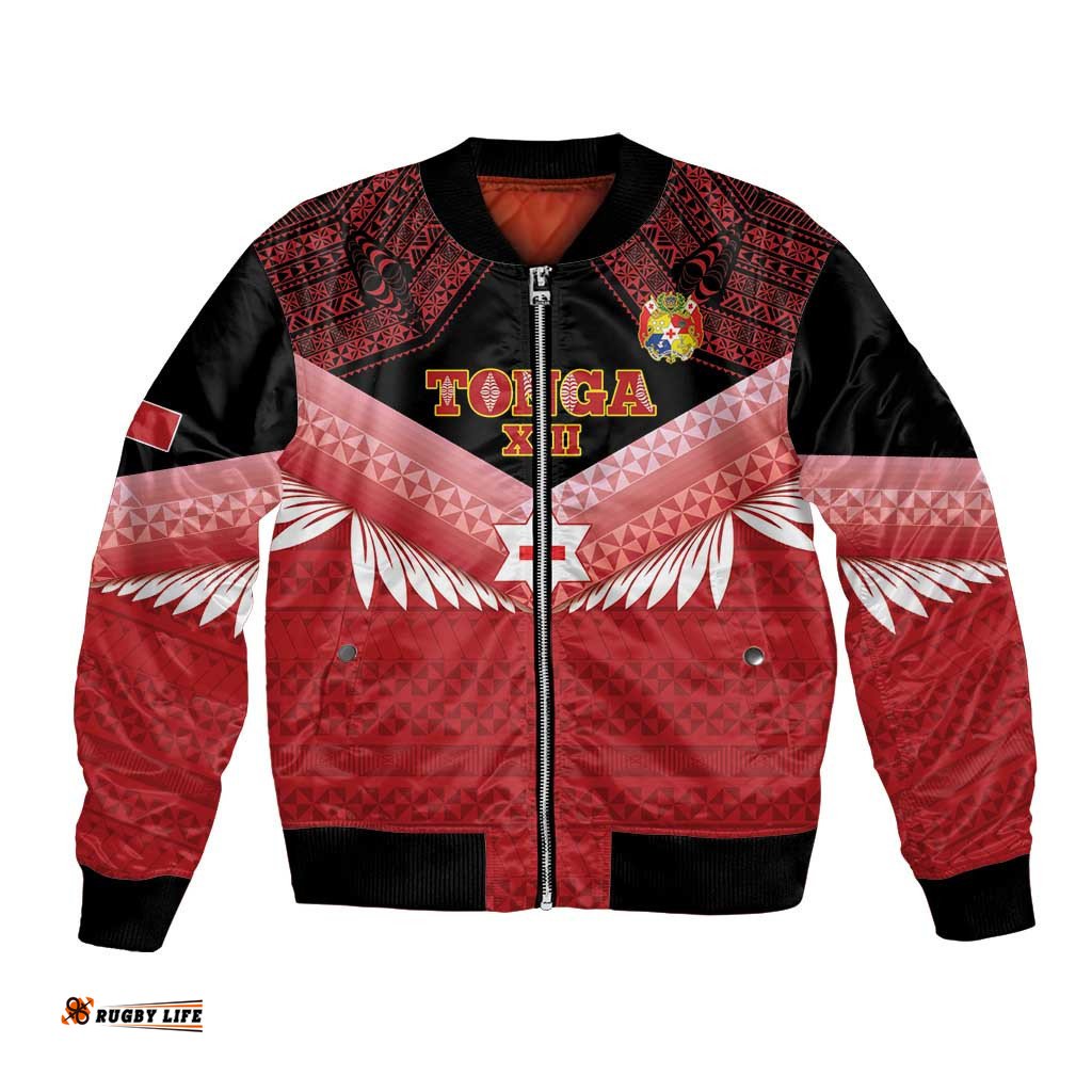 Custom Mate Maa Tonga XIII Bomber Jacket Tongan Kupesi Ngatu - Rugby Style