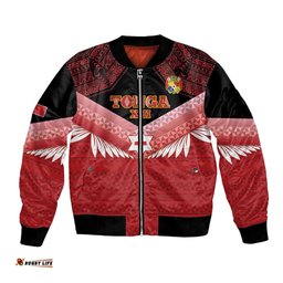 Custom Mate Maa Tonga XIII Bomber Jacket Tongan Kupesi Ngatu - Rugby Style