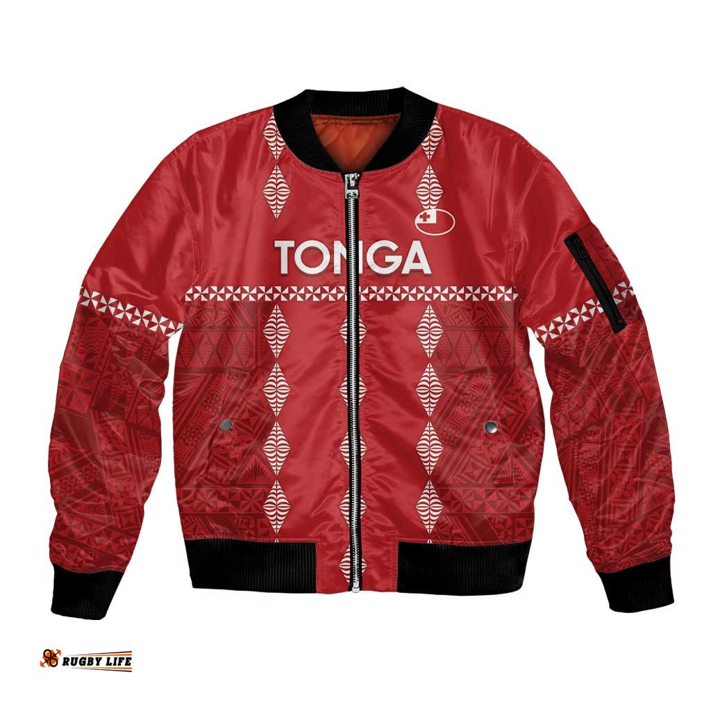 Custom Tonga Rugby 2024 Sleeve Zip Bomber Jacket Go Champions Ikale Tahi Ngatu Pattern