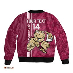 Custom QLD Maroons Rugby Bomber Jacket Cane Toads Polynesian Pattern Tropical Vibes