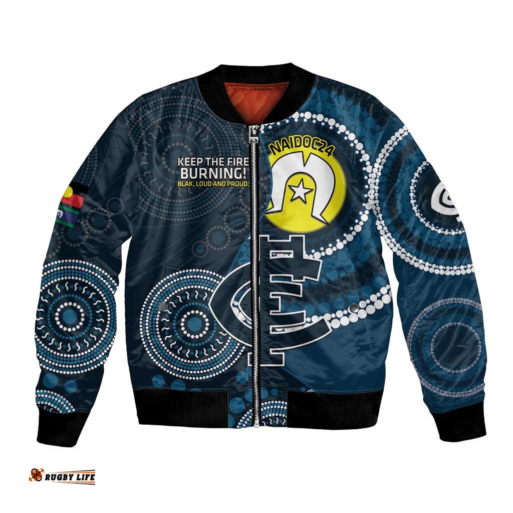 Custom AFL Carlton NAIDOC Week Bomber Jacket Keep The Fire Burning Indigenous Art