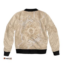 Beige Australia Lizard With Aboriginal Art Bomber Jacket