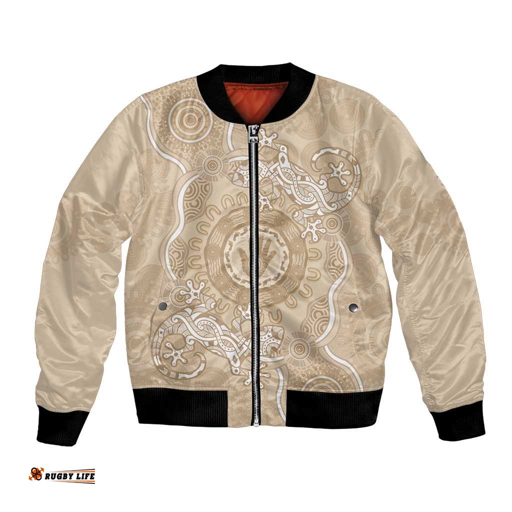 Beige Australia Lizard With Aboriginal Art Bomber Jacket
