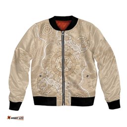 Beige Australia Lizard With Aboriginal Art Bomber Jacket