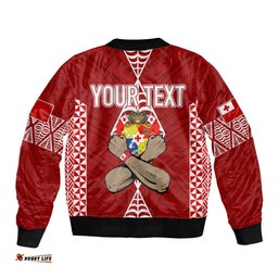Personalised Tonga Rugby Sleeve Zip Bomber Jacket Mate Ma'a Tonga Independence Day