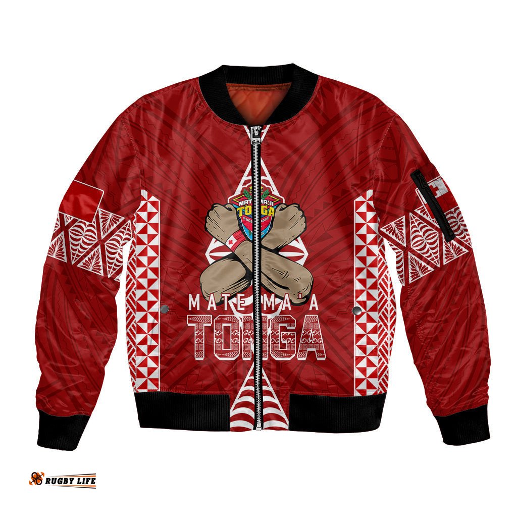 Personalised Tonga Rugby Sleeve Zip Bomber Jacket Mate Ma'a Tonga Independence Day