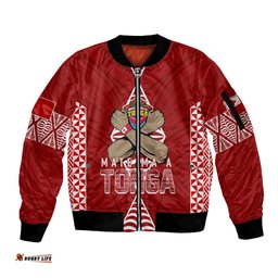 Personalised Tonga Rugby Sleeve Zip Bomber Jacket Mate Ma'a Tonga Independence Day