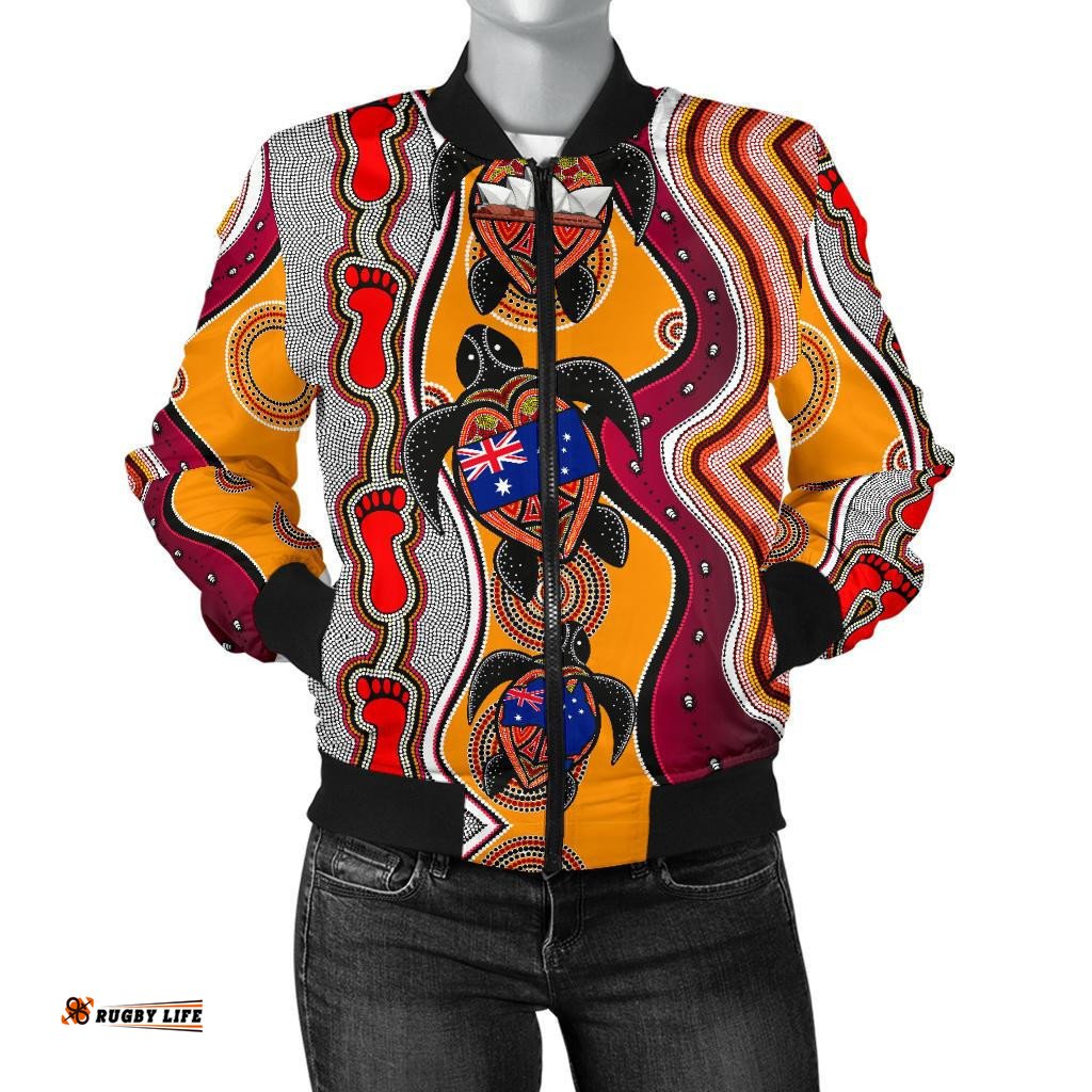 Bomber Jacket - Aboriginal Patterns Jacket Turtle - Women