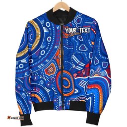 Custom Text Aboriginal Women's Bomber Jacket - Indigenous Footprint Patterns Blue Color
