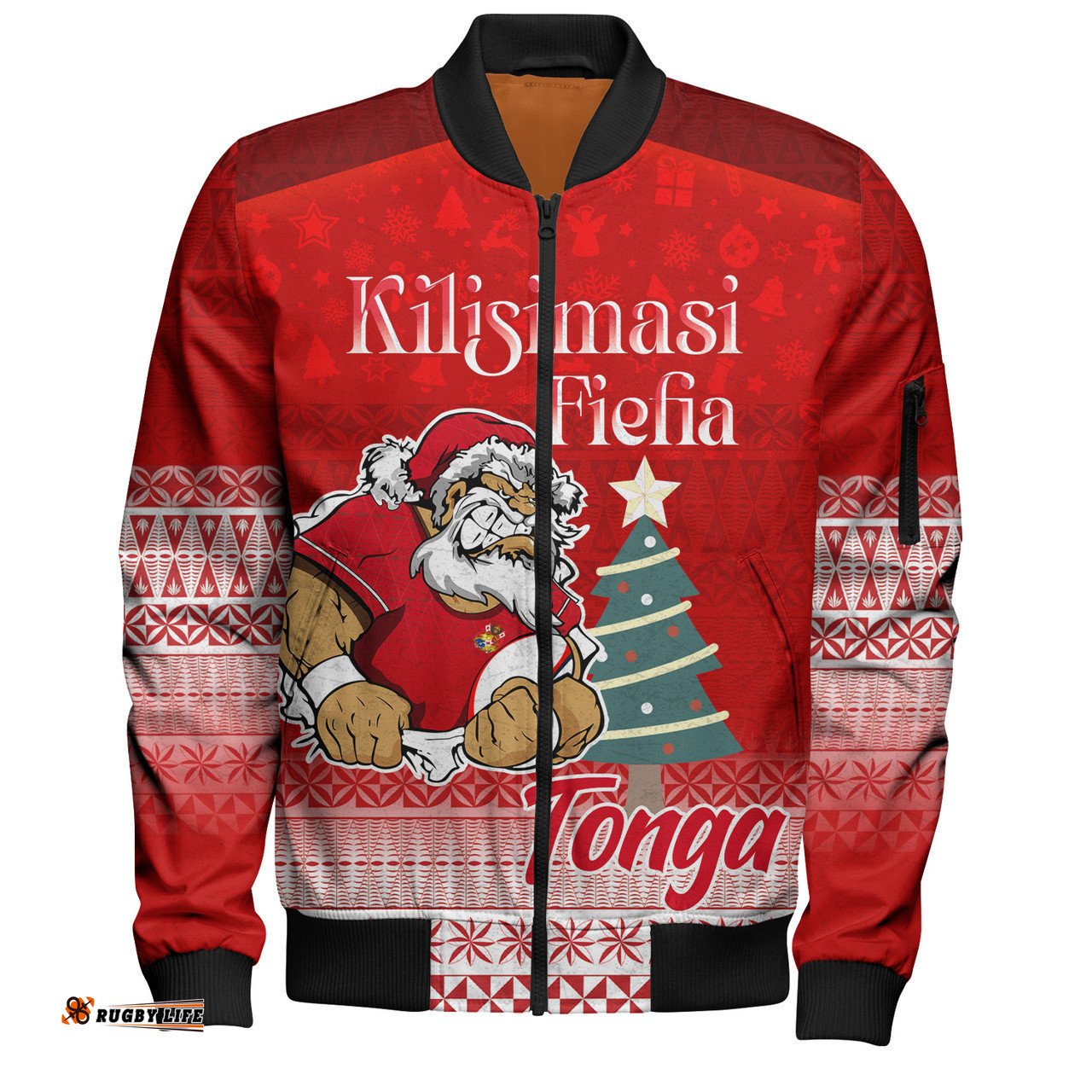 Tonga Bomber Jacket Kilisimasi Fiefia Rugby Santa Style