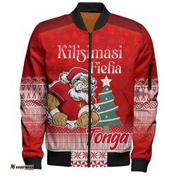 Tonga Bomber Jacket Kilisimasi Fiefia Rugby Santa Style