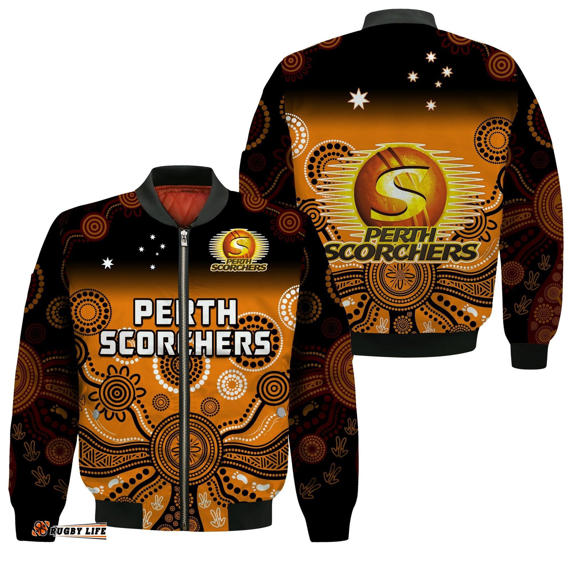 Perth Scorchers Bomber Jacket Gradient Aboriginal Dot Painting