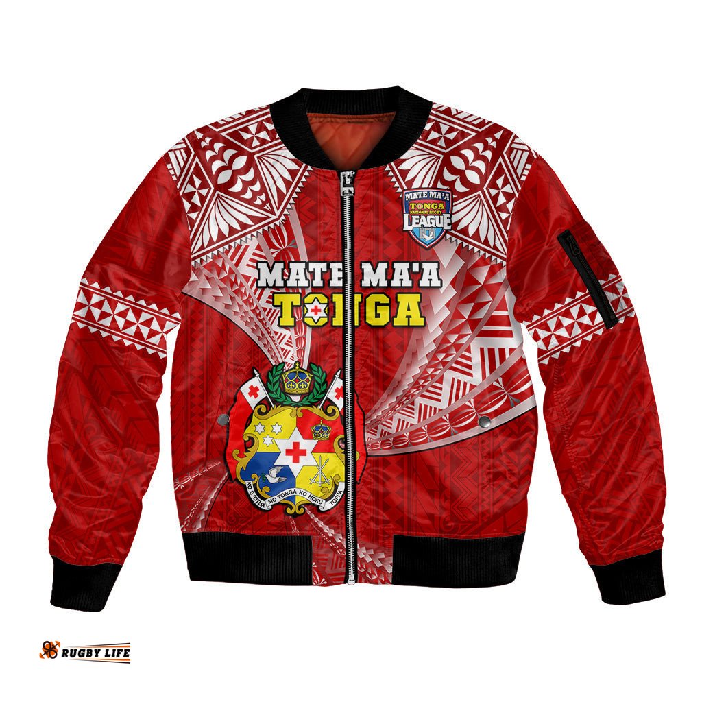 Tonga Rugby Sleeve Zip Bomber Jacket Mate Maa Tonga Pacific Tongan Ngatu